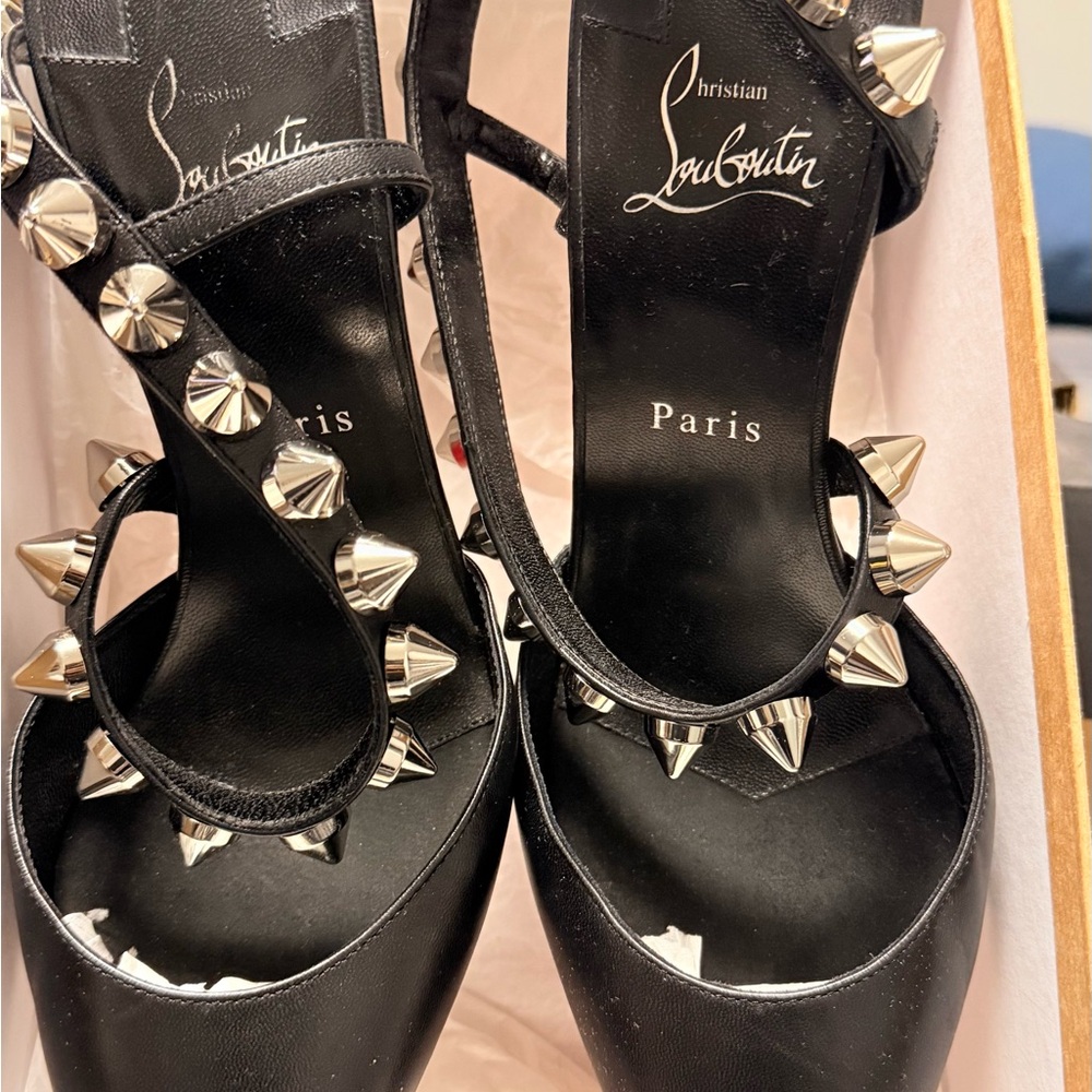 Christian Louboutin Black and Silver Studded Heels
